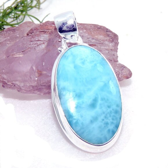Larimar Gemstone Pendant, 925 Sterling Silver, Handmade Design Pendant - Picture 1 of 5